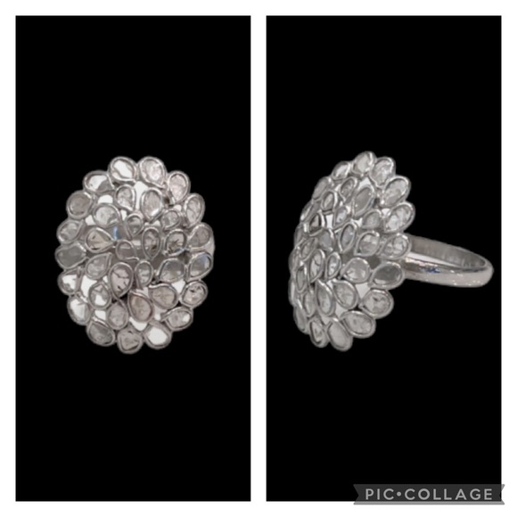 Polki Diamond Sterling Silver Platinum Ring - Picture 5 of 14